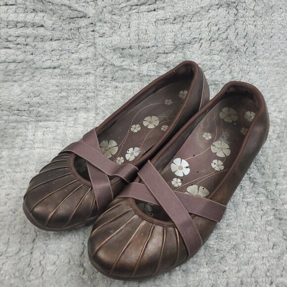 Skechers Mary Jane Shoes Womens Size 7 Metallic Brown Leather Slip On Comfort - Picture 1 of 8